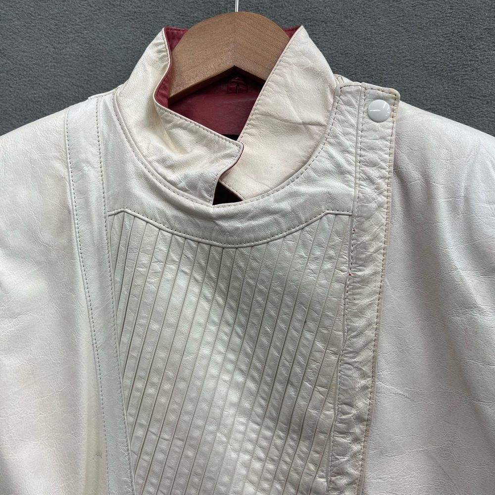 Vintage MARCO MORANI Size 5/6 Made In Argentina White & Red Leather Jacket 90s - Picture 3 of 6